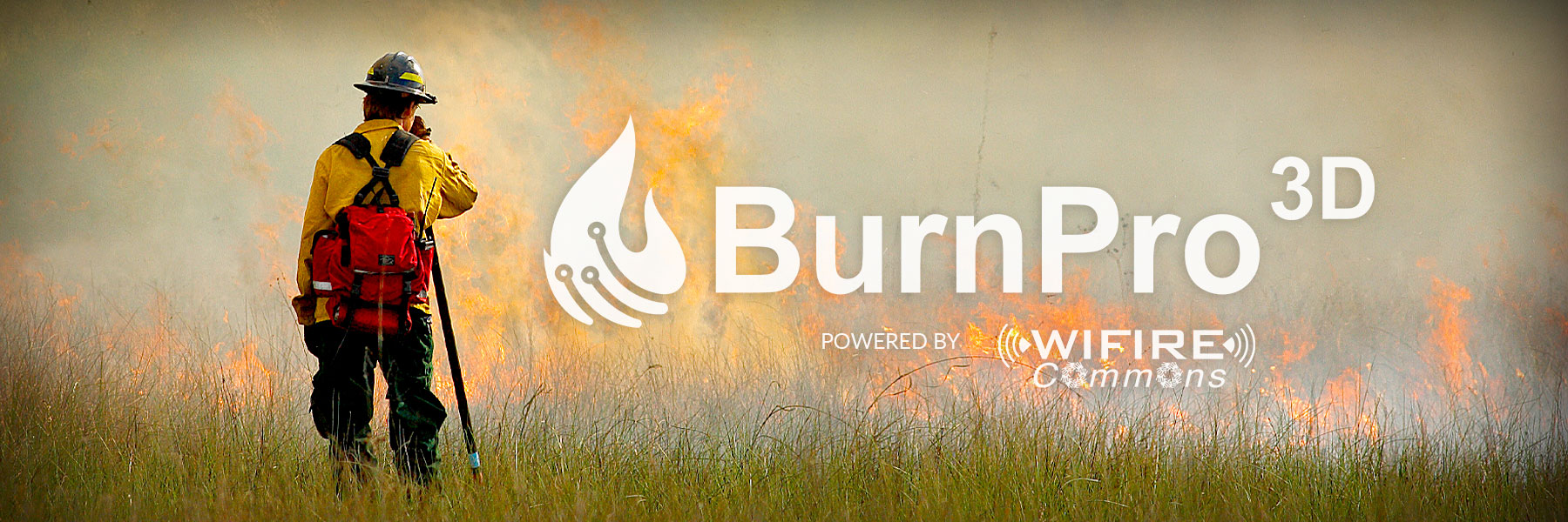Banner image of Fire Management Officer and BurnPro3D logo - powered by WIFIRE Commons