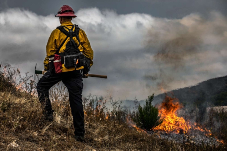 A firefighter supervises a controlled burn at Marine Corps Base Camp Pendleton, California.  Credit: Sgt. Jake McClung, U.S. Marine Corps